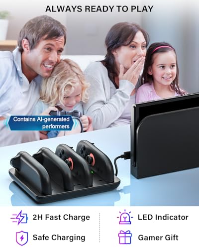 ZRZLMVP Switch 2 JoyCon Charger for Nintendo Switch 2 Joy Con 2 Controller | 4 in 1 Charging Dock for Joy-Con 2 Controllers, 2H Fast Charge Switch 2 Controller Charger Station with LED Indicator - color: BLACK-4 in 1