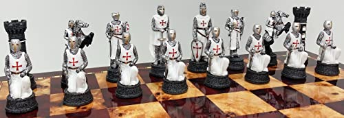 Medieval Times RED and White Crusades Maltese Armored Knight Chess Men Pieces Set NO Board