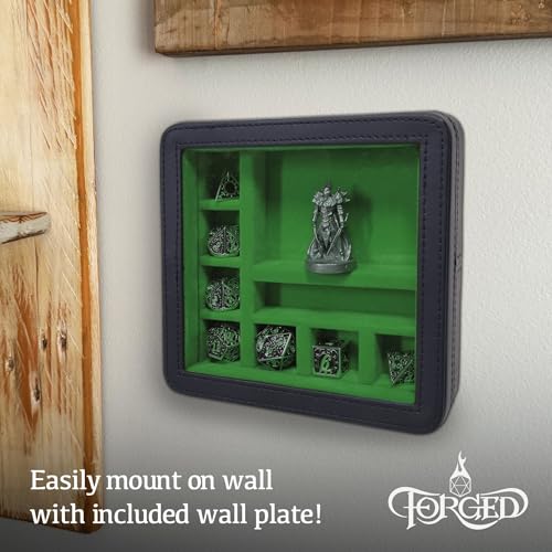 Forged Dice Co. RPG Character Shrine Display Case for Dice and DND Miniatures - Includes Travel Dice Tray and Display Lid - Compatible with Dungeons and Dragons Dice and Miniatures - Green - color: Green