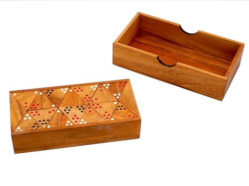 BSIRI Wooden Triangular Dominoes Set Triangle Tile Game Strategy for Adults Classic Domino and Family Board Games Night Travel Dominos Set with Storage Case for Home Table Play - color: Tridominoes