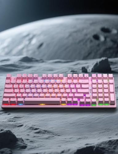 Wireless Mechanical Gaming Keyboard and Mouse Combo, 98 Keys RGB Backlit Rechargeable 2000mAh Battery, 3-Mode BT5.0/2.4G/USB-C (Pink) - color: Pink