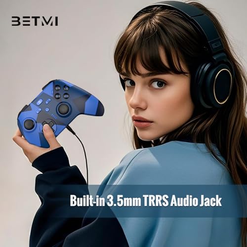 BETMI Wireless Controller Compatible with Xbox|PC, Built-in Audio Jack | Built-in Audio Jack/Macro/Turbo/Hall Effect Joysticks/2.4GHz Dongle, Compatible with Xbox One, Series X/S (Blue/Black)
