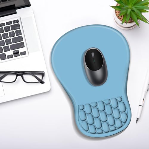 YIWEI Ergonomic Mouse Pad with Wrist Rest for Carpal Tunnel Pain Relief | Memory Foam Wrist Support,Non-Slip Rubber Base, Keyboard Computer Mousepad,Lycra Cloth Surface,Gaming Home Office - color: Blue
