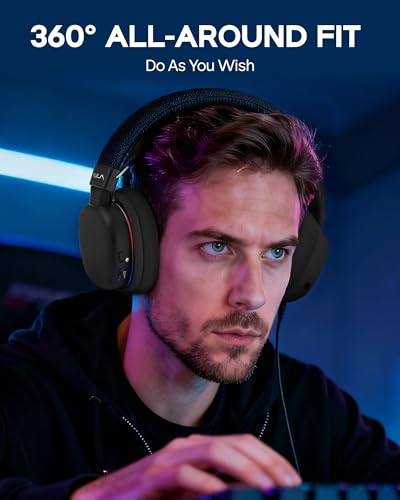 MechLands Aula G7 Wireless Gaming Headset for PS4/PS5/PC/Switch, Over-Ear Headphones with Detachable Noise Canceling Mic, RGB, Surround Sound, 60H Battery, 2.4GHz/BT/Wired (Black) - color: Black