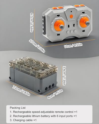 Power Functions RC Kit, 6-Channel Input Ports Adjust Speed Remote Control & Lithium Battery Box, Both Rechargeable, Programmable, MOC, for Technic Building Block Accessories, Adult