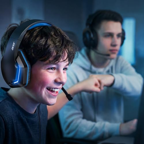 Acer Wired Gaming Headset for PS5, PS4, PC, Xbox Series X|S, Switch, Gaming Headphones with Noise Cancelling Microphone, LED Lights &50mm Speaker, 3.5mm Jack for Gaming, Black
