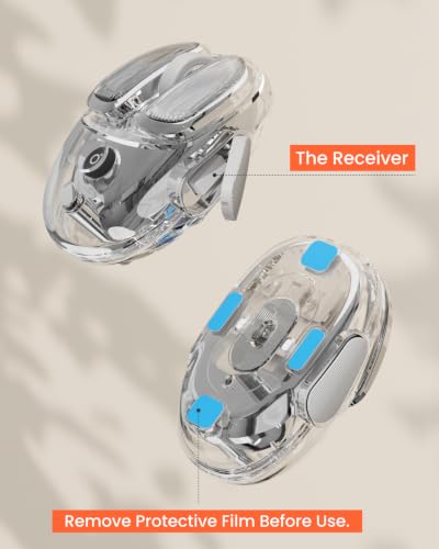 SEUNKWANG Q9 Transparent Wireless Mouse with RGB Lighting, Compact Multi-Device Bluetooth & 2.4G Computer Mouse, Rechargeable, Quiet Clicks, 4800 DPI Cute Mice for Laptop, PC, Mac, iPad - Silver - color: Silver