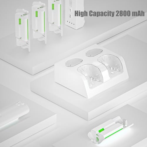 Wii Controller Charger and Rechargeable Battery - 4 Pack 2800mAh Wii Remote Battery Pack Rechargeable and Charging Station with USB Cable