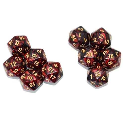 SmartDealsPro 10-Pack 20 Sided Dice D20 Polyhedral Dice for DND RPG MTG Table Game (Black-Red) - color: Black-red