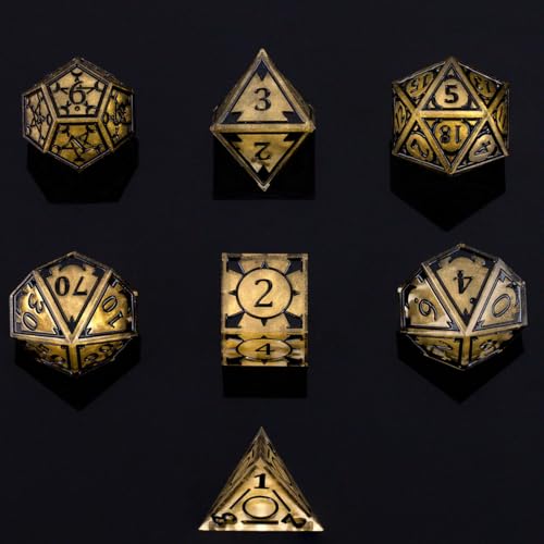 DND Resin dice Color Sharp Edge dice Set Dungeon Polyhedron D and D dice Set Suitable for D&D Role-Playing Tabletop Games D20 D12 D10 D8 D6 D4 (Golden) - color: Golden