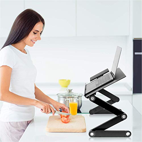 Mount-It! Adjustable Laptop Stand & Lap Desk with USB Cooling Fans, Large Aluminum Laptop Tray with Mouse Pad, Portable Sit-Stand Laptop Desk for Bed, Couch & Table