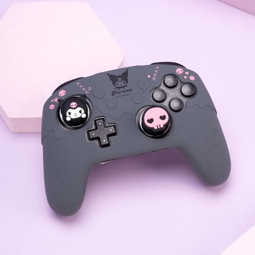 Cute Sanlio Controller Skin for NS Pro, Soft Silicone Protective Cover Case for Nintendo Switch Pro Controller with 1Touch Pad Sticker & 2 Thumb Grip Caps - (Skull & Troublemaker Rabbit)