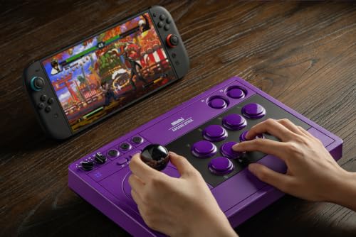 8BitDo Arcade Stick for Switch 2, Switch and Windows PC, Purple | Bluetooth, 2.4G Adapter and Wired USB-C, Dynamic Button Layout, Macro Buttons, Turbo Functionality, Tempered Glass Faceplate