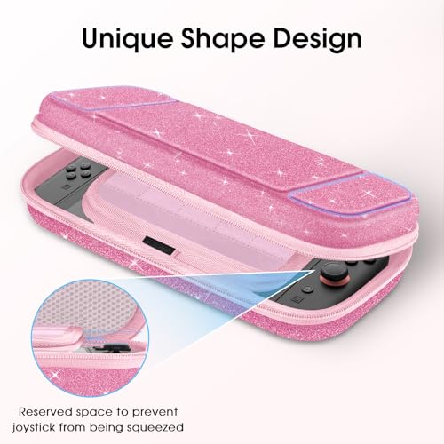 FINTIE Carrying Case for Nintendo Switch 2 (2025), Shockproof Hard Shell Switch 2 Case, Protective Cover Travel Bag with 19 Game Card & 2 Micro SD Card Slots & Inner Pocket, Glittering Pink - color: Glittering Pink