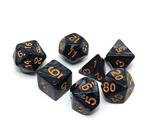 Polyhedral DND Dice Set Pearl Black for Dungeon and Dragons D&D Pathfinder RPG MTG Dice D20 D12 D10 D8 D6 D4 - color: Pearl Black