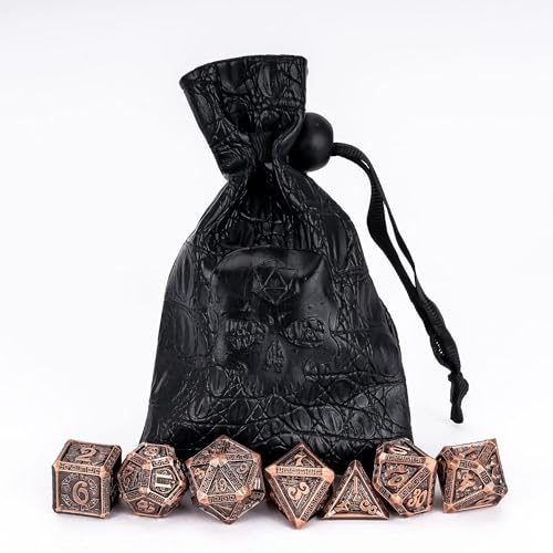 7-Piece Metal Dice Set - Mayan-Themed Zinc Alloy DND Dice for Tabletop Gaming, Gift, and Collecting - color: Mayan-themed-antique Copper