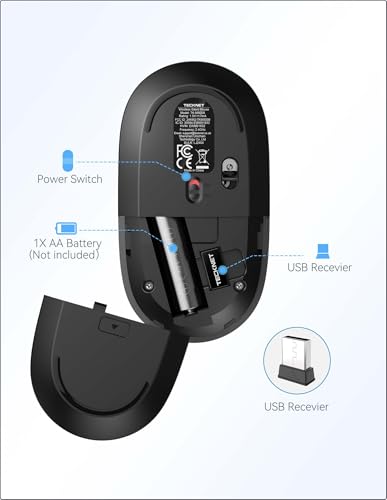 TECKNET Wireless Mouse, 2.4G Computer Mouse for Laptop, 4800 DPI Silent Mouse with USB Receiver, Slim Portable Travel Mouse Compatible with MacOS Windows Android PC Chromebook, 18 Months Battery Life - color: Black & Grey