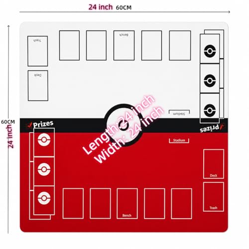 24" Playmat for Trading Card Games with Damage Counters, 2 Player Gaming Mat Board Stadium with Playmat Bag, Red-White, 2mm Thick - color: Red/White+counters