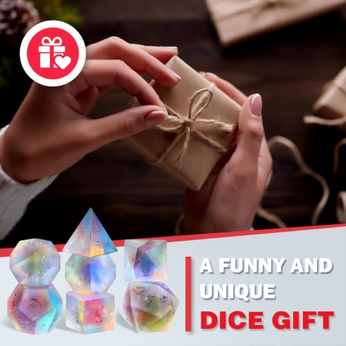 LUCKY-M Gemstone Dice DND Dice Dungeons and Dragons Dice Set RPG Dice Sets D&D Accessories Gift (Frosted Rainbow - Ankh) - color: Frosted Rainbow - Ankh