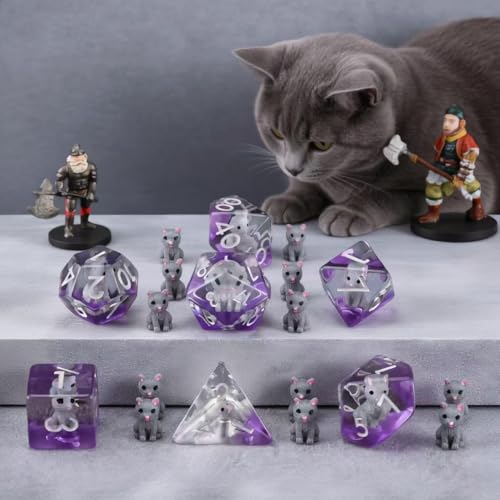 DND Resin Cat Dice Set, D&D Polyhedral Dice for Dungeons and Dragons RPG, MTG Role Playing Games D and D Dice 7pcs D20 D12 D10 D8 D6 D4 for Ages 15 and Up - color: Cat