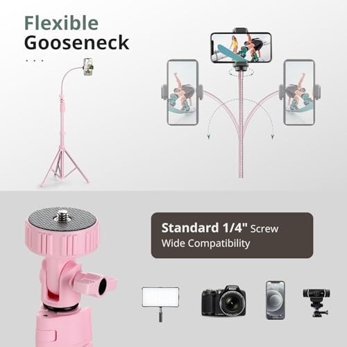 SENSYNE 88" Phone Tripod & Selfie Stick, Extendable Cell Phone Tripod Stand with Wireless Remote and Phone Holder, Pink - color: Pink, size: 88-inch