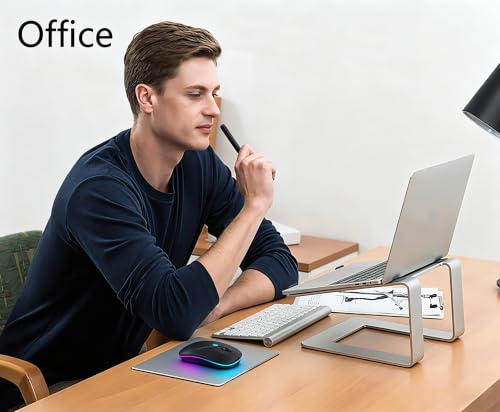 WREANU Wireless Bluetooth Mouse Rechargeable Laptop Mice with LED Lights Silent Slim Use(BT5.2 and 2.4G Portable USB Receiver)Dual Mode Computer Mouse for Laptop/iPad/Tablet/Apple/PC/Mac(Black Pearl) - color: Black Pearl