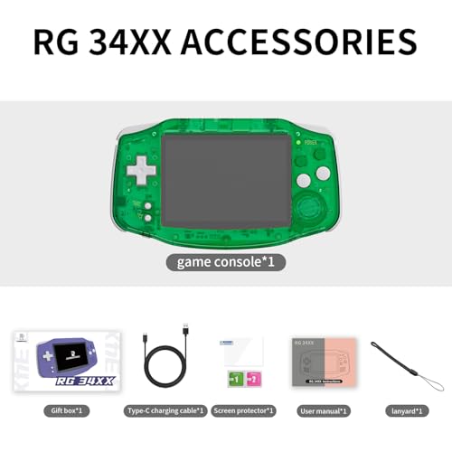 Anbenric RG34XX Retro Handheld Game Console Linux OS 3.4 Inch IPS 720*480 Screen 64G Card 5000+ Classic Games RG34XX H700 64-bit 3500mAh Battery Game Player Compatible with Bluetooth WiFi Green - style: RG34XX-Green