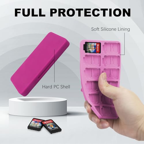 FYY Nintendo Switch Game Case Holder for Switch 2 Cartridge, Magenta & Pink | 24 Game Card Slots & 48 Micro SD Card Slots, Hard Shell, Silicone Lining - color: B-Magenta Pink