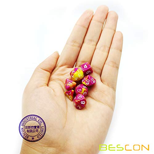 Bescon Mini Two Tone Polyhedral RPG Dice Set Candy Fable, 10MM Small Dice Set D4-D20 - color: Candy Fable