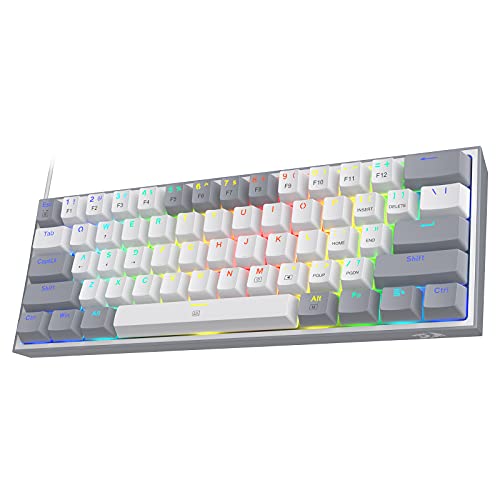 Redragon K617 Fizz 60% Wired RGB Gaming Keyboard, 61 Keys Hot-Swap Compact Mechanical Keyboard w/White and Grey Color Keycaps, Linear Red Switch, Pro Driver/Software Supported - color: Grey