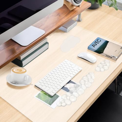 Gel Cloud Keyboard and Mouse Wrist Rest Set Cloud Silicone Clear Mouse Pad with Wrist Rest Extended Frosted Desk Mat Pad Acrylic Coaster Ergonomic Cute Wrist Pad for Computer Keyboard and Mouse 4PCS - color: 4pcs Clear Cloud White