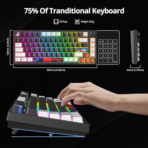 Guffercty kred 75% Gasket Mounted Gaming Keyboard Hot Swappable, 82 Key RGB Backlit Wired TKL Mechanical Keyboard with Knob & Programmable Macros, Custom Linear Switch for MAC Win (82 Black) - color: GASKET 82 Black