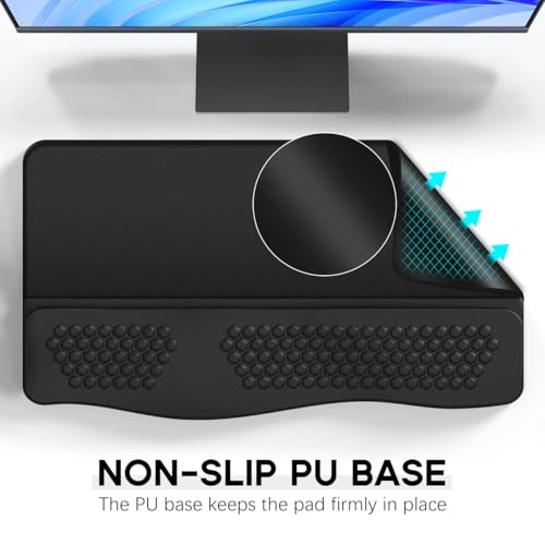 JIKIOU Wrist Rest with Keyboard Stand, Computer Wrist Support Pad Black | 2-Angle Ergonomic Adjustability, Massage Bump Design, Non-Slip PU Base, Soft Memory Foam Desk Cushion for Office Home School