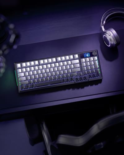 Redragon Wireless Mechanical Keyboard, Gasket RGB Gaming Keyboard with Screen & Knob, Tri-Mode BT5.0/2.4G/USB-C, 95 Keys Hot Swappable, Side Printed PBT Keycaps, Thick Pre-Lubed Linear Switch, K725SP - color: Grey