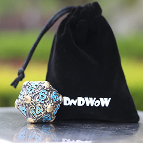 Big Octopus Metal D20 Dice - Solid Antique Bronze Finish with Blue Numbers Die, for Cthulhu Mythos, Tabletop RPGs -DNDWoW BZQB - color: Antique Octopus Dice in Blue Numbers