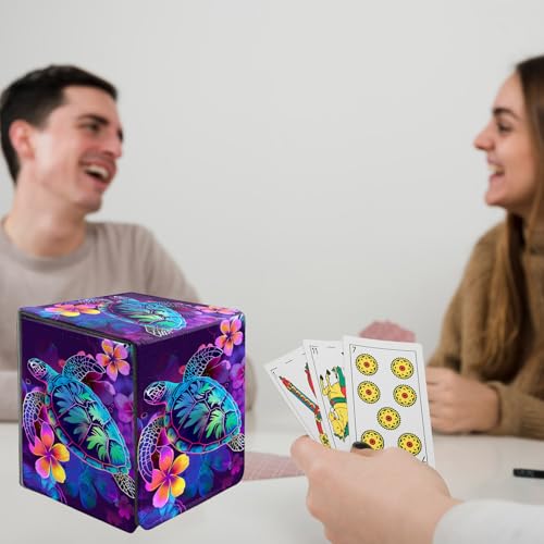 Card Deck Box for MTG Commander,Collectible Trading Storage Box Fits 120+ Single Sleeved Cards Magnetic Case PU Leather for Magic Commander TCG CCG MTG,Glitter Sea Turtle - color: Glitter Sea Turtle