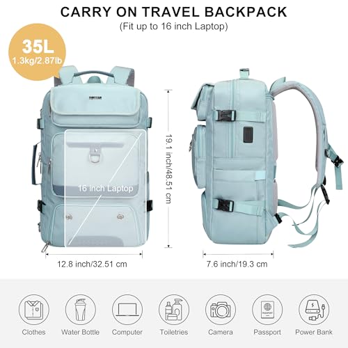 PIJUSHI Carry on Travel Backpack for Women with Shoe Compartment Fits 16“ | 3-In-1 Convertible Duffel/Shoulder Bag with USB Port, Anti-Theft Pocket for Daily, Weekend Trip, PE039 Blue - color: Blue