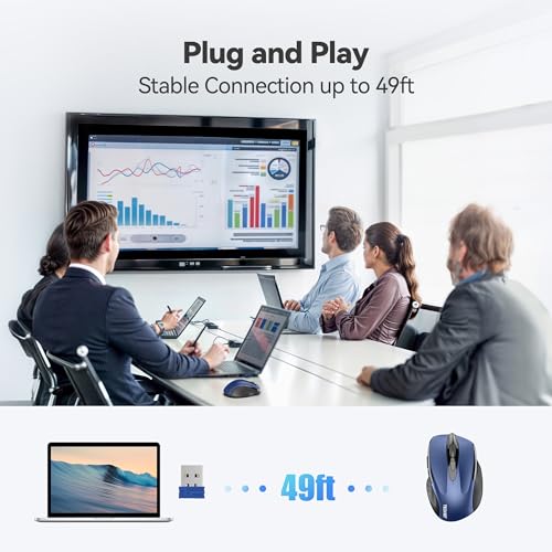 TECKNET Wireless Mouse, 2.4G Ergonomic Computer Mouse, 2600 DPI, Blue | Ergonomic Design with Side Grips, Adjustable DPI, 2-Year Battery, Compact Size, USB-A Plug & Play, Wide OS Compatibility - color: Blue