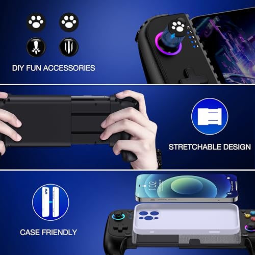 GIGEEKNY Phone Controller for iPhone/Android Support Phone Case, Mobile Game Controller with Led Light, Upgraded Joysticks, Turbo