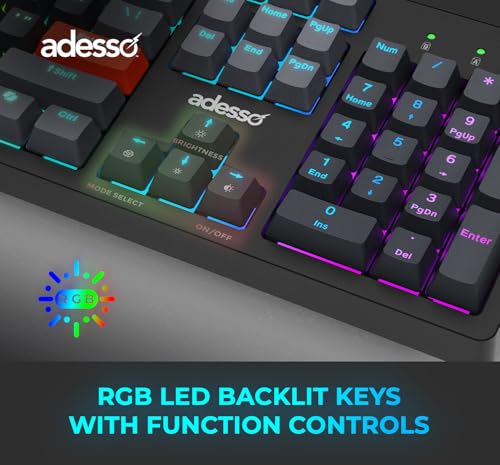 Adesso Easytouch 1300 Mechanical Keyboard, RGB Illuminated | Hot Swappable Red Switches, Wired Wireless Bluetooth, Gaming, Copilot AI Hotkey, Windows Mac