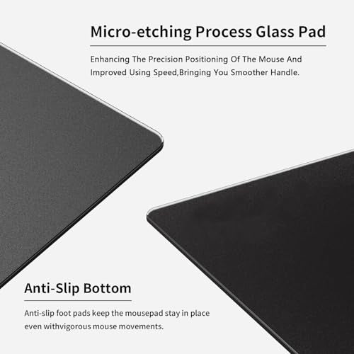 Glass Gaming Mouse Pad,Black Hard Surface Gaming Mousepad,17.7‘’X15.7'' Tempered Glass Desk Mat,Ultra-Smooth Large Square Desk Mat,Improved Precision and Speed for Esports FPS Players - color: Black