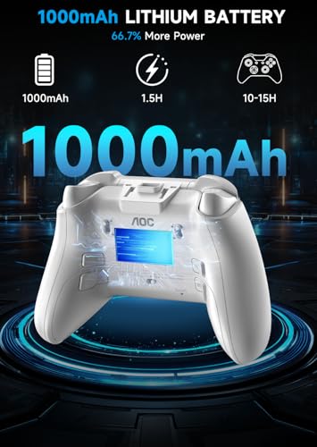 AOC Interactive Screen PC Controller — Wireless Controller Compatible with PC/Switch/Switch 2/iOS/Android, Hall Effect Joystick & Triggers, RGB Lighting, Adjustable Vibration/Turbo, 1000mAh Battery(Matte White) - color: White