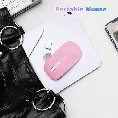 Wireless Bluetooth Mouse Rechargeable Long Lasting Dual Mode - BT 5.2 & 2.4G Silent RGB LED Mice, Slim Portable Ergonomic Mouse for Laptop/PC/Tablet/MacBook/iPad/Apple Devices(Pink) - color: Pink