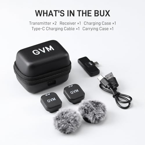 GVM CM2 Wireless Lavalier Microphone, USB-C Clip-On Mic for iPhone 15/16/17 & Android, Mini Mic with Noise Cancelling and Charging Case for Content Creation, Vlogging, Podcast & Streaming