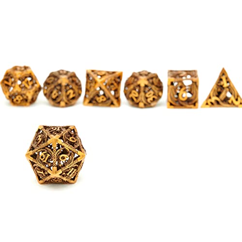 DND Dice Set Metal Dice Dungeons and Dragons Dice Gift Polyhedral Dice Set Role Playing Dice D20 Hollow Polyhedral Dices Sets for Dungeons and Dragons RPG MTG Table Games - color: Ancient Gold