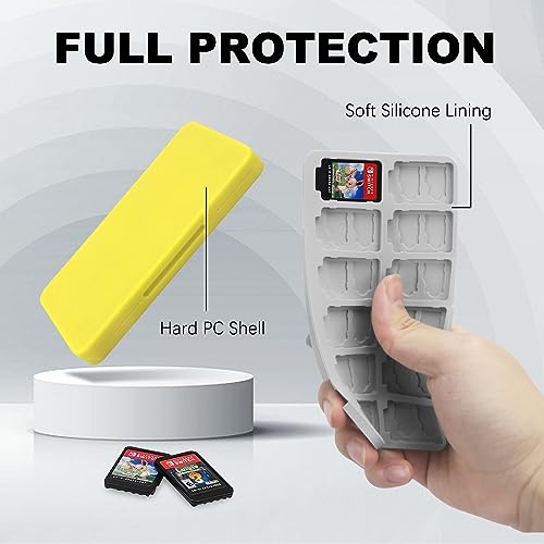 FYY Nintendo Switch Game Case Holder for Switch 2 Cartridge, Yellow | 24 Game Card Slots & 48 Micro SD Card Slots, Hard Shell, Silicone Lining - color: B-Yellow