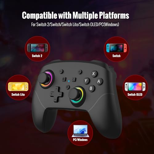 BETMI Wireless Pro Controller for Switch 2 (Black) | with 9-Axis Sensor/C Button/Hall Effect Joysticks/Macro/Wake-up/Stereo Jack/RGB LED Light/Dual Vibration
