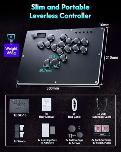 GuileKeys Leverless Controller Arcade Stick GK-16, All-Button Arcade Controller with Multi-function Button for PS4/PS3/PC/Switch, Arcade Fight Stick with RGB/Turbo/Hot-Swap/Low Profile Switch Black - color: GK-16 Black