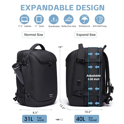 TANGCORLE Vacuum-Compressed Travel Backpack: Expandable, Airline-Approved Laptop Backpack—Unisex Business Backpack - color: Black-b42l