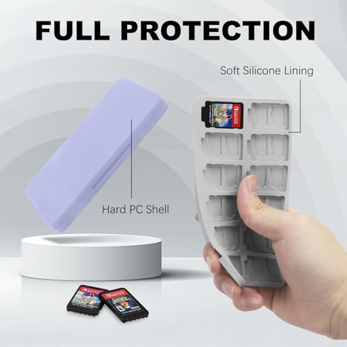 FYY Nintendo Switch Game Case Holder for Switch 2 Cartridge, Light Purple | 24 Game Card Slots & 48 Micro SD Card Slots, Hard Shell, Silicone Lining - color: B-Light Purple